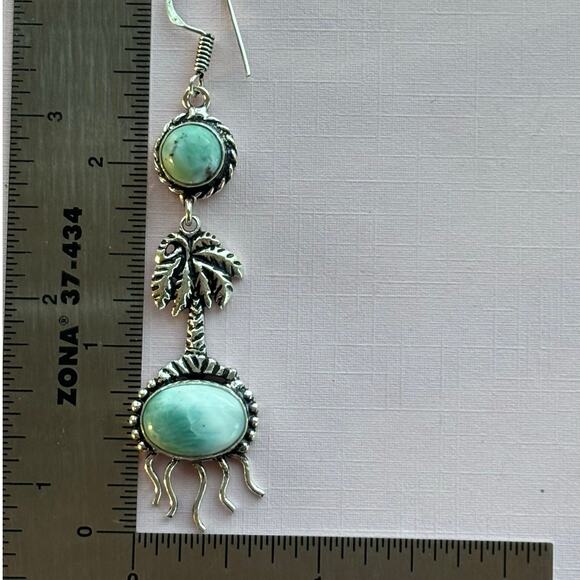 925 Silver Larimar Palm Tree Dangle Earrings - Picture 6 of 6